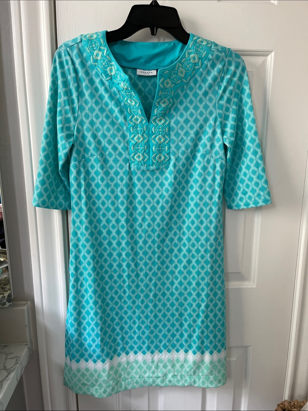 Cabana Life Turquoise and White Patterned Women’s Dress